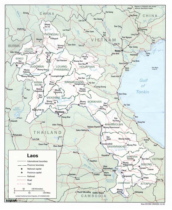 Detailed administrative and political map of Laos.