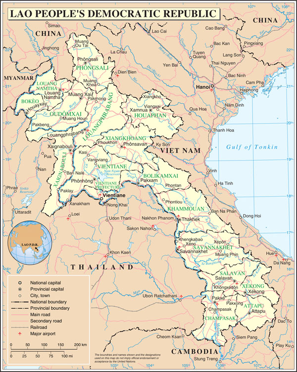 Large detailed road and administrative map of Laos.