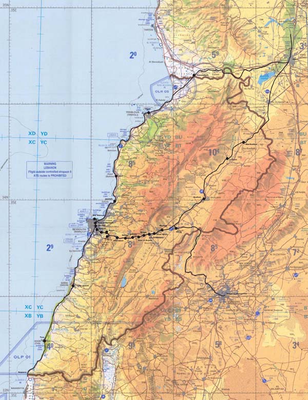 Detailed topographical map of Lebanon.