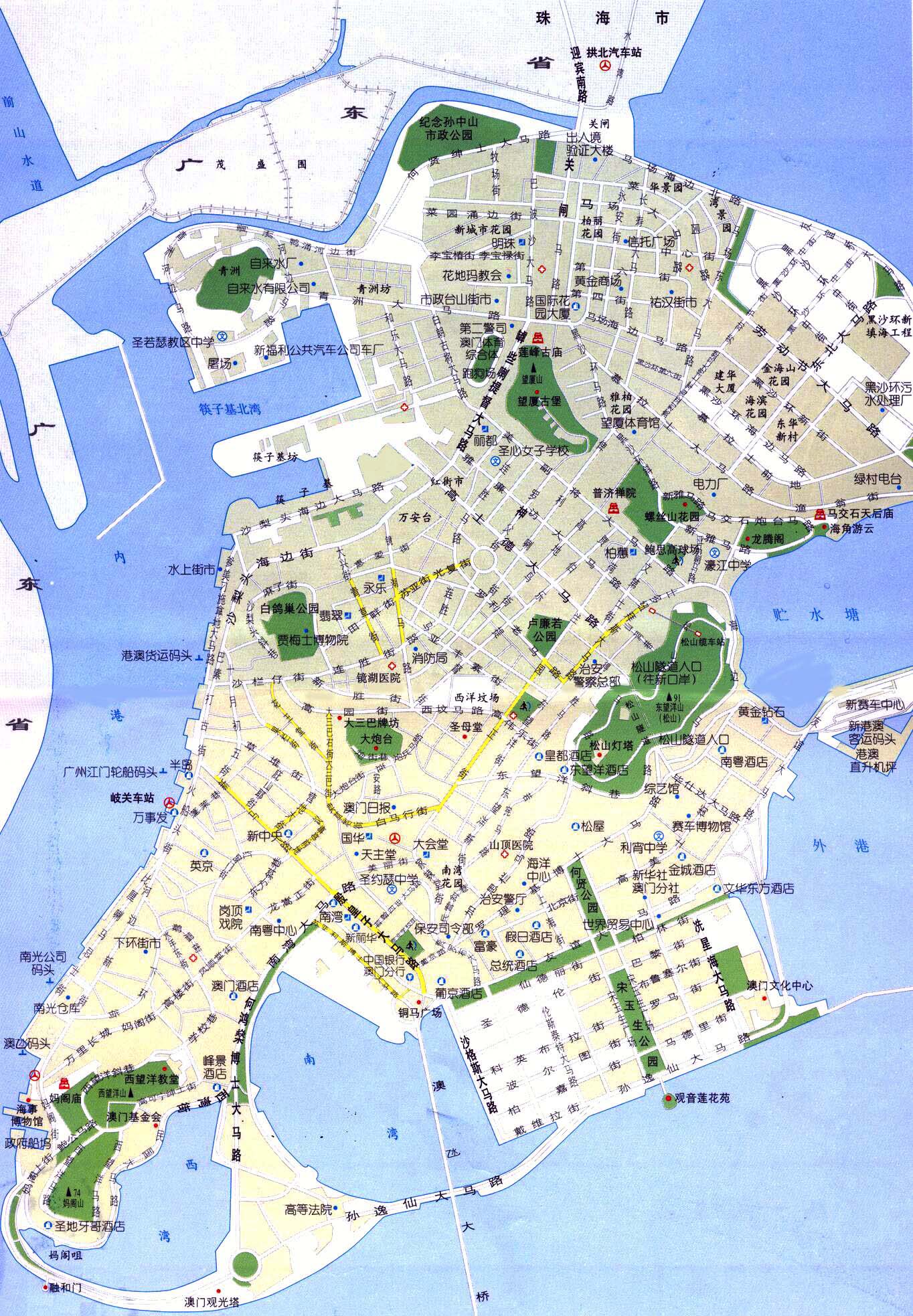 Large detailed road map of Macau in Chinese. Macau large detailed road