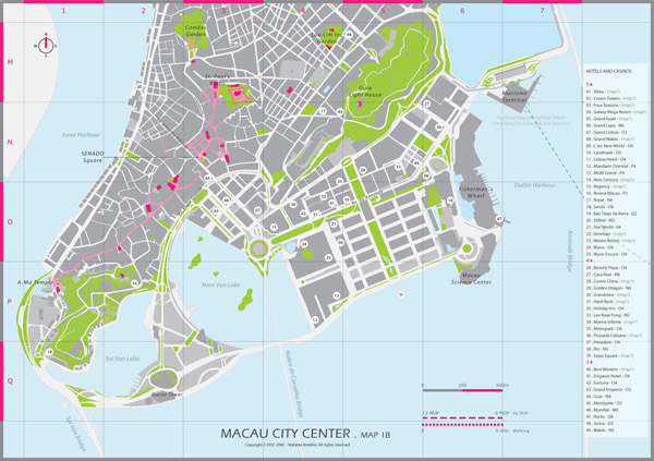 Large detailed road map of Macau city center.