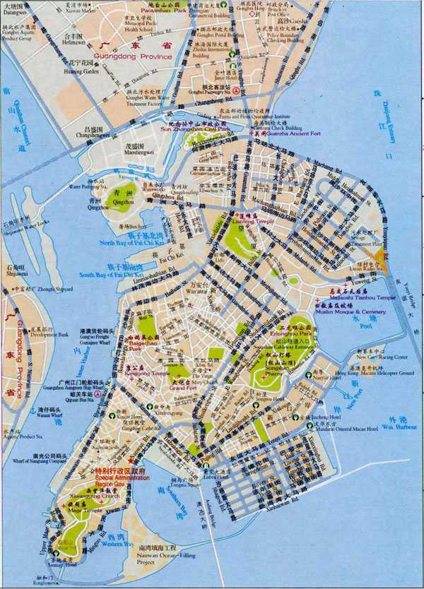 Large road map of Macau in Chinese. Macau large road map in Chinese.