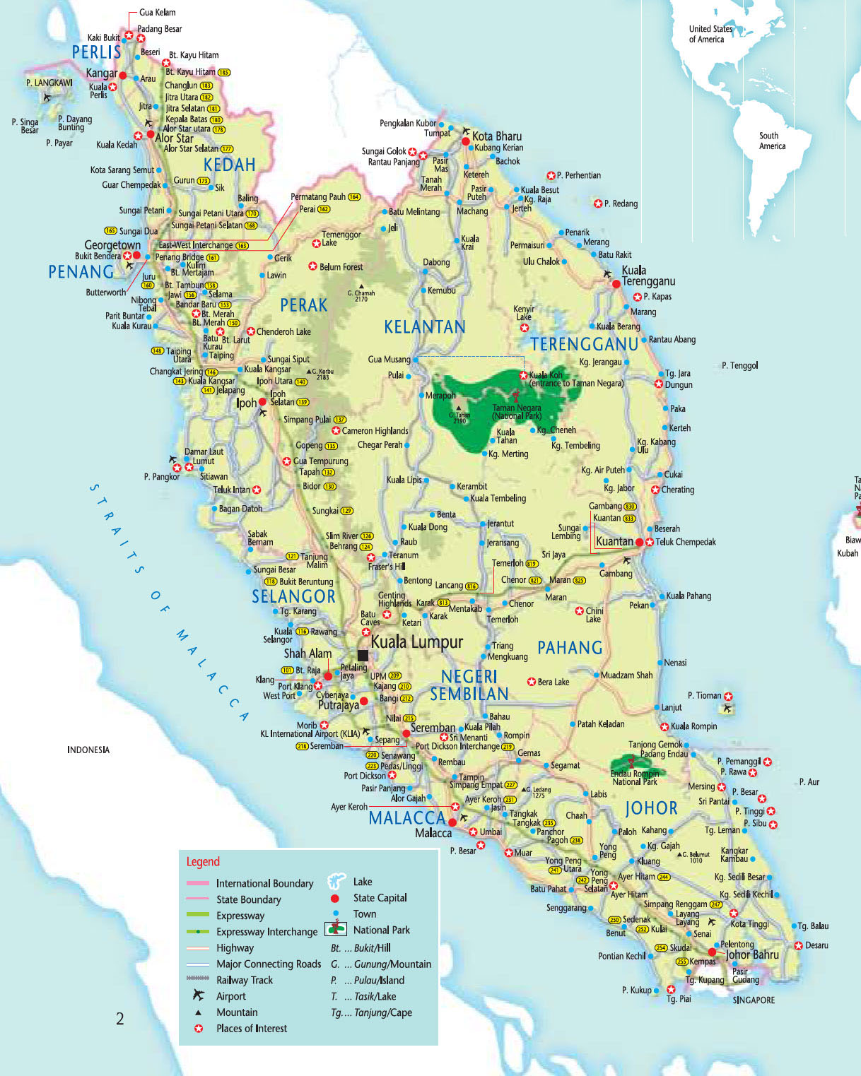 Detailed road map of West Malaysia. West Malaysia detailed road map