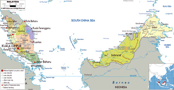 Large detailed political and administrative map of Malaysia.