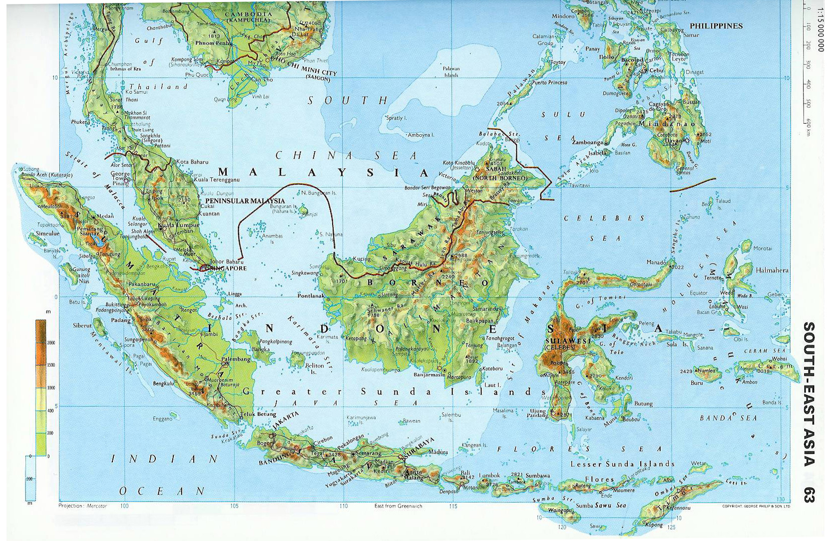 Large Detailed Topographical Map Of Malaysia 