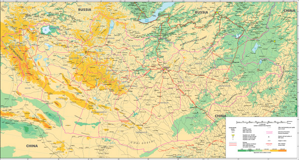 Full large detailed physical map of Mongolia. Mongolia full large detailed physical map.