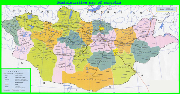 Large detailed administrative map of Mongolia.