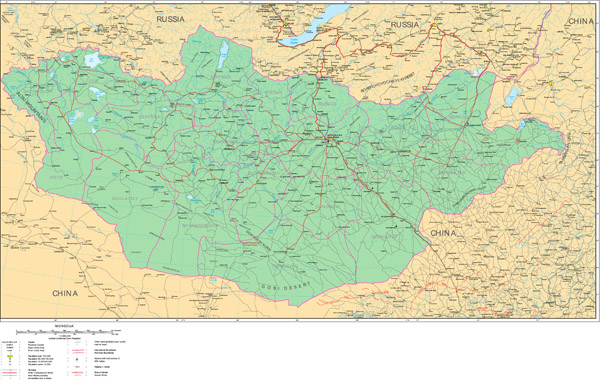 Large detailed road map of Mongolia. Mongolia large detailed road map.
