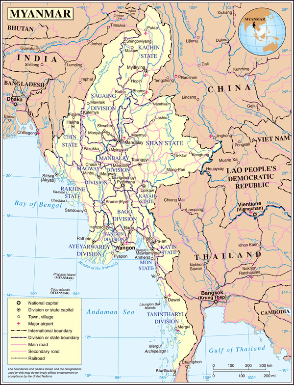 Detailed administrative and political map of Burma.