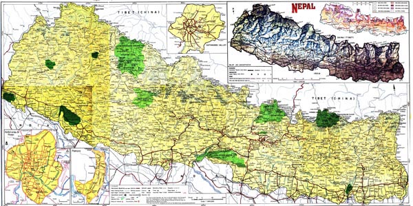 Large detailed road and physical map of Nepal.