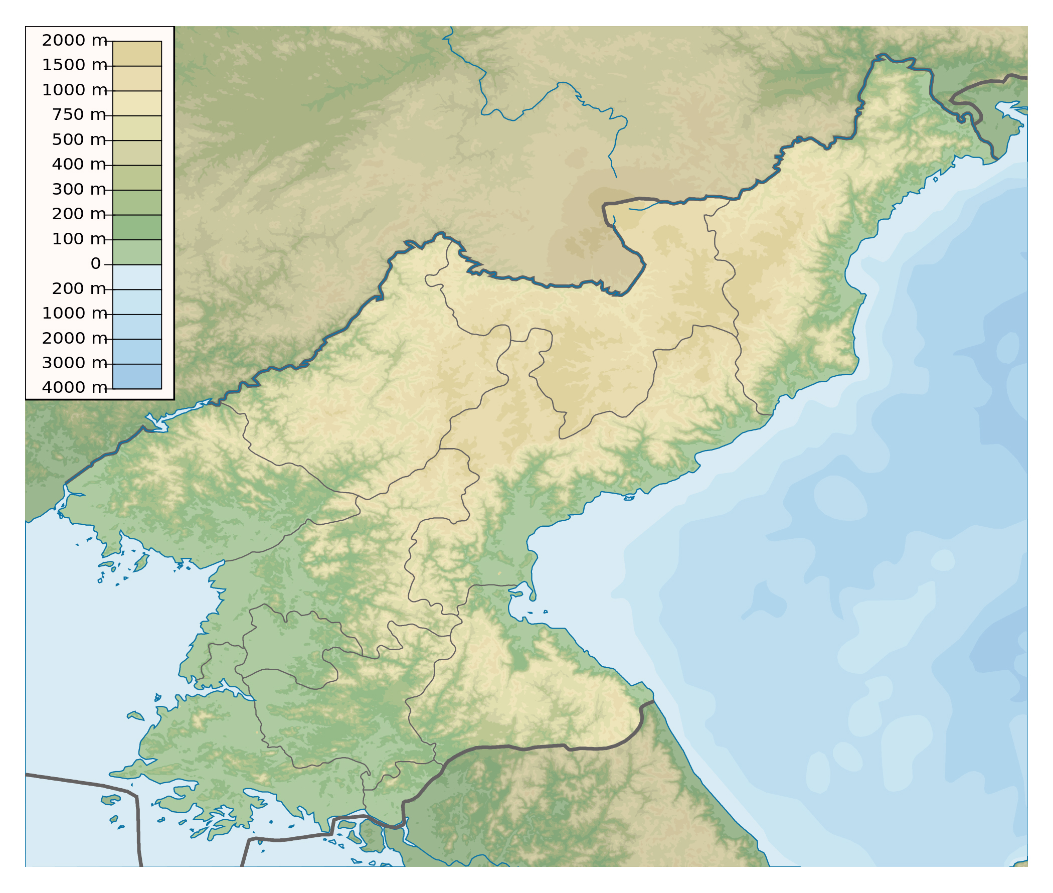 Detailed physical map of North Korea. North Korea detailed physical map  Vidiani.com  Maps of 