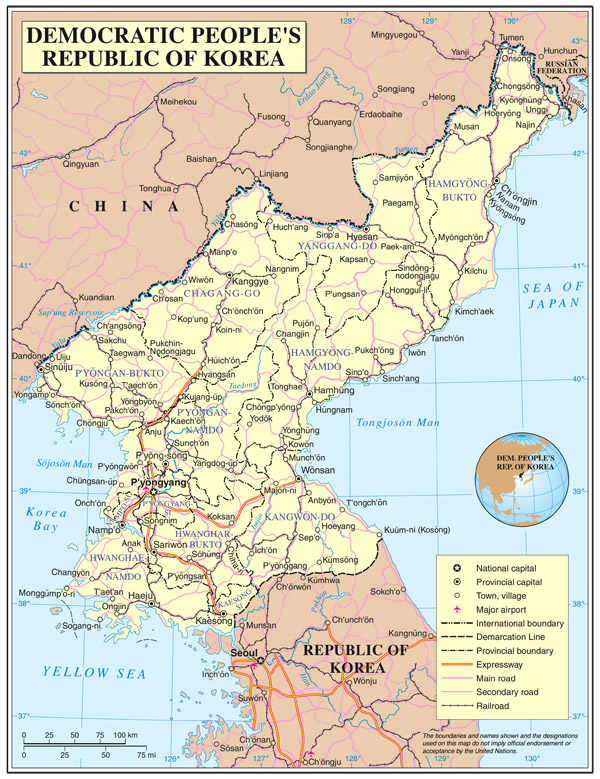 Detailed political and administrative map of North Korea.