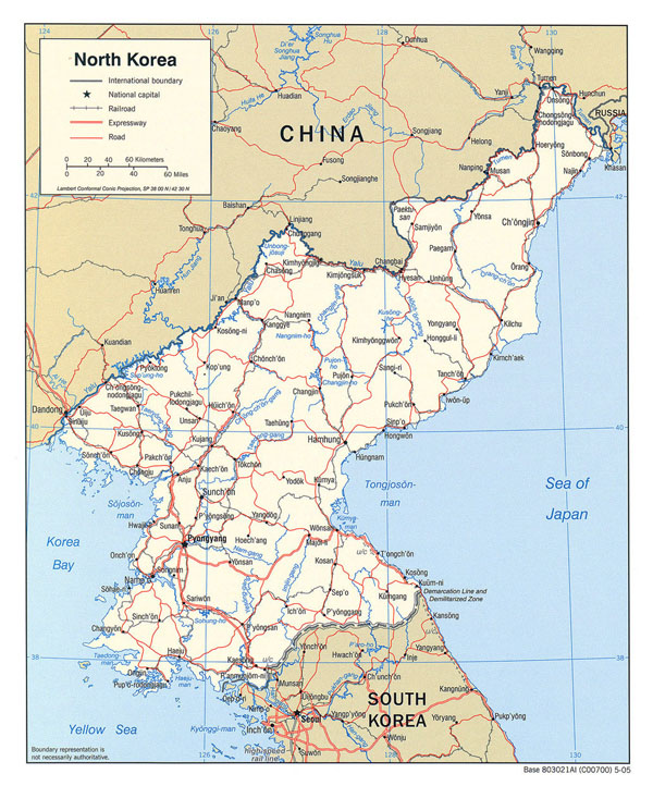 Detailed political map of North Korea. North Korea detailed political map.