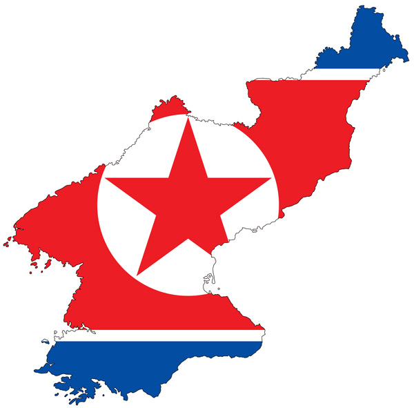 Large flag map of North Korea. North Korea large flag map.