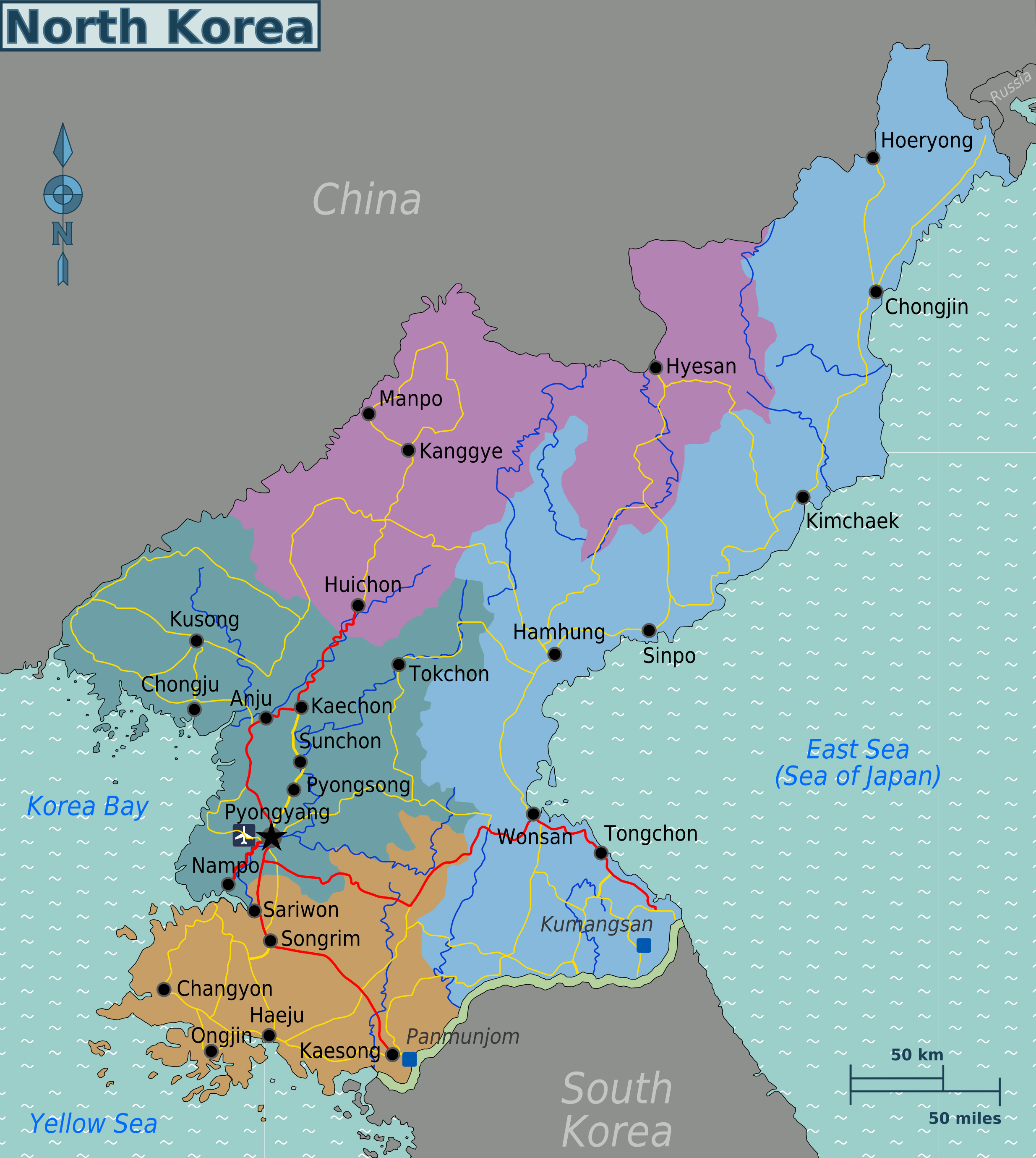 Large regions map of North Korea. North Korea large regions map ...