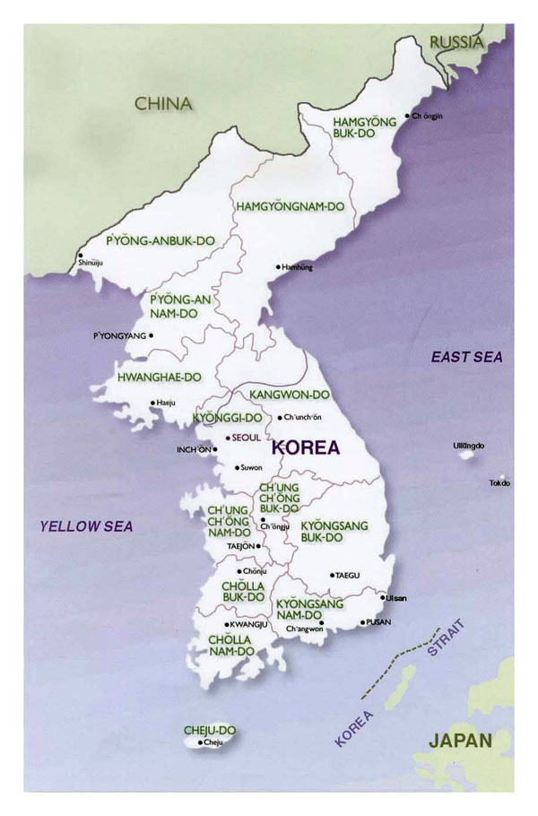 Political and administrative map of Korean Peninsula 2001 Maps of all