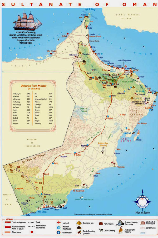 Detailed tourist map of Oman. Oman detailed tourist map.