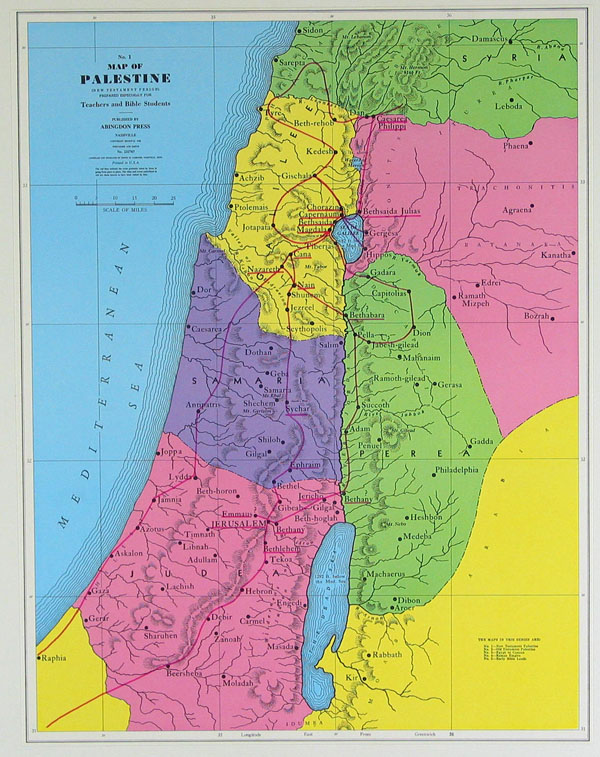 Detailed Palestine New Testament map. Detailed New Testament map of Palestine.