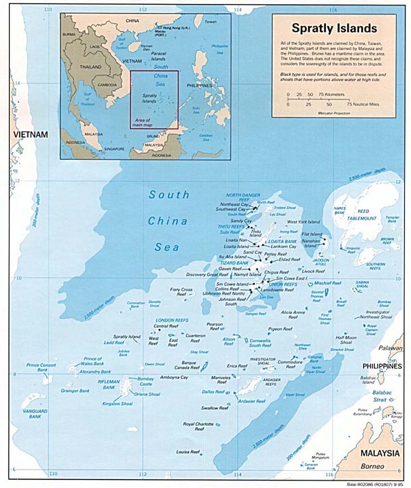 Detailed political map of Spratly Islands.