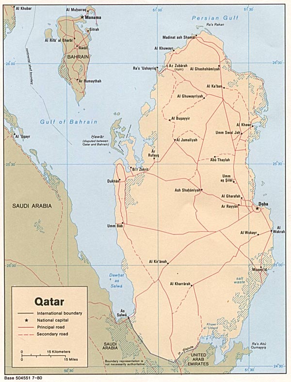 Detailed road map of Qatar. Qatar detailed road map.