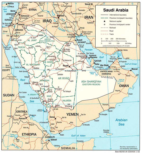 Detailed political and administrative map of Saudi Arabia.