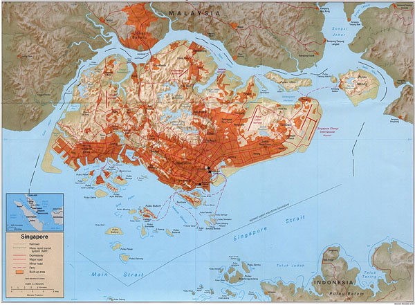 Detailed administrative and road map of Singapore.