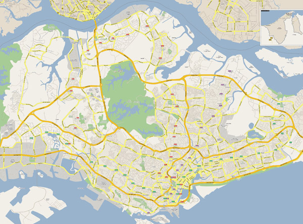 Large detailed road map of Singapore.