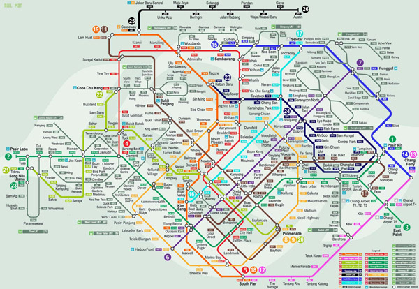 Large detailed subway map of Singapore city.