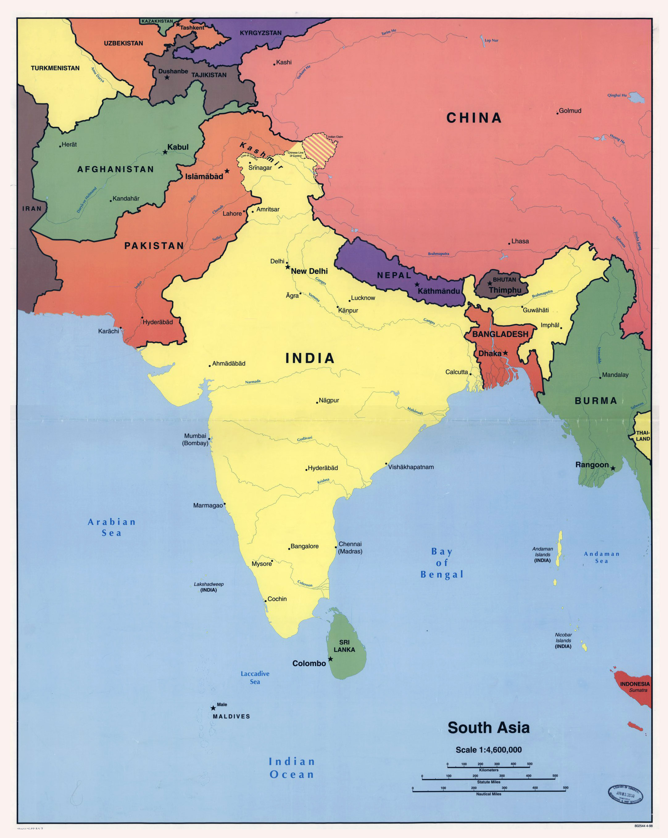 political map of south asia Large Detailed Political Map Of South Asia 1998 Vidiani Com political map of south asia