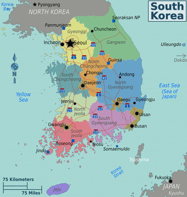 Detailed administrative map of South Korea.