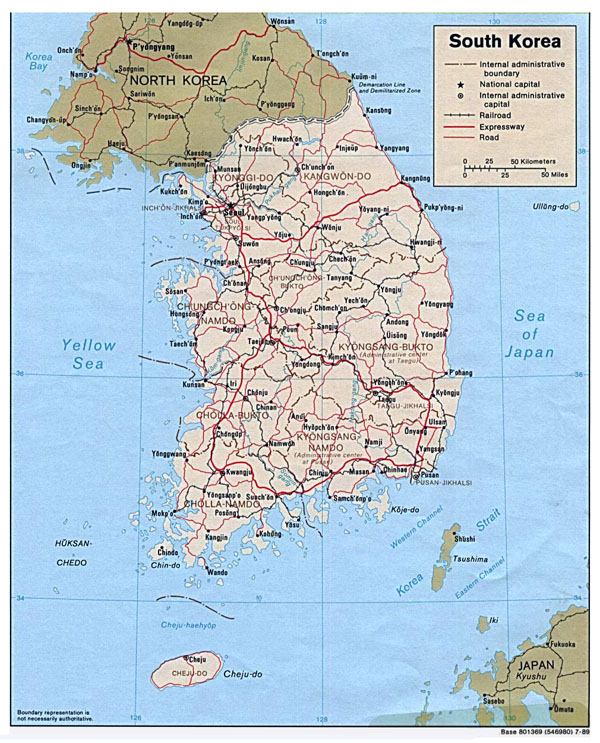 Detailed political map of South Korea. South Korea detailed political map.