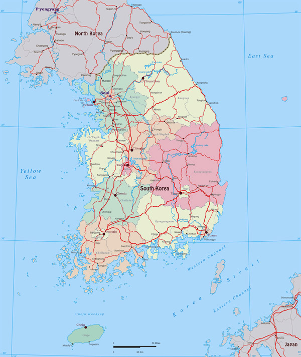 Large administrative map of South Korea. South Korea large administrative map.