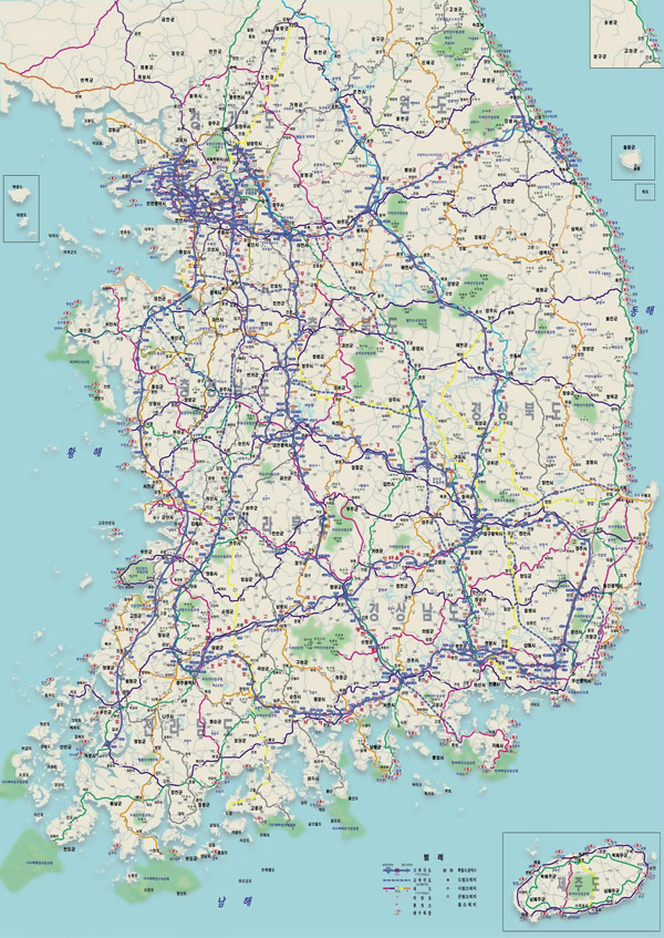 Large detailed road map of South Korea. South Korea large detailed road map.
