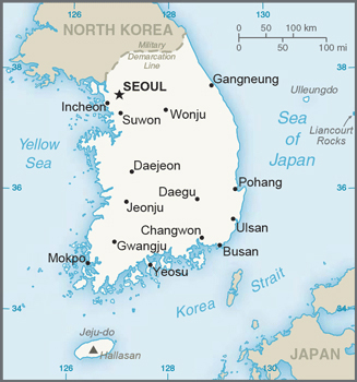 Small map of South Korea. South Korea small map.