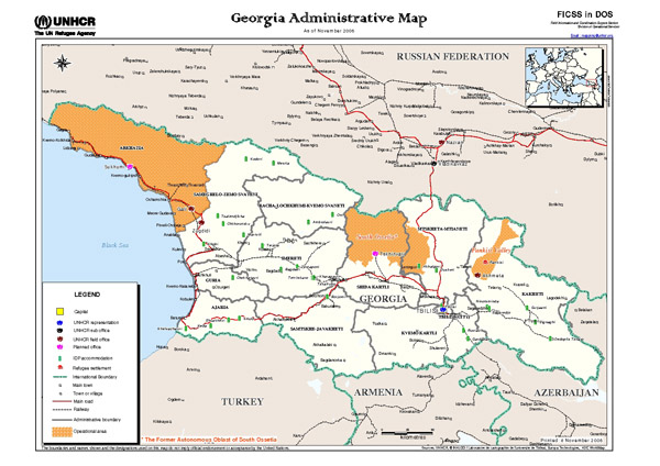 Detailed administrative and political map of South Ossetia and Georgia.