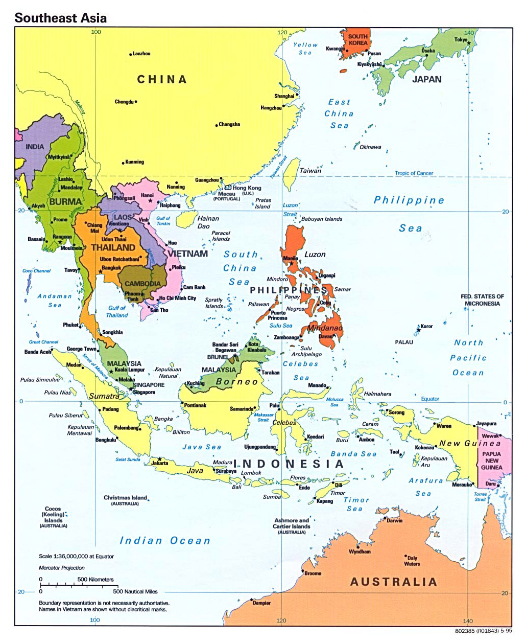 Detailed political map of Southeast Asia with capitals and major cities Map Of South East Asia Countries