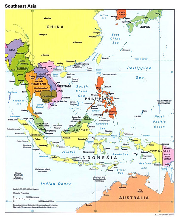 Detailed political map of Southeast Asia with capitals and major cities - 1995.
