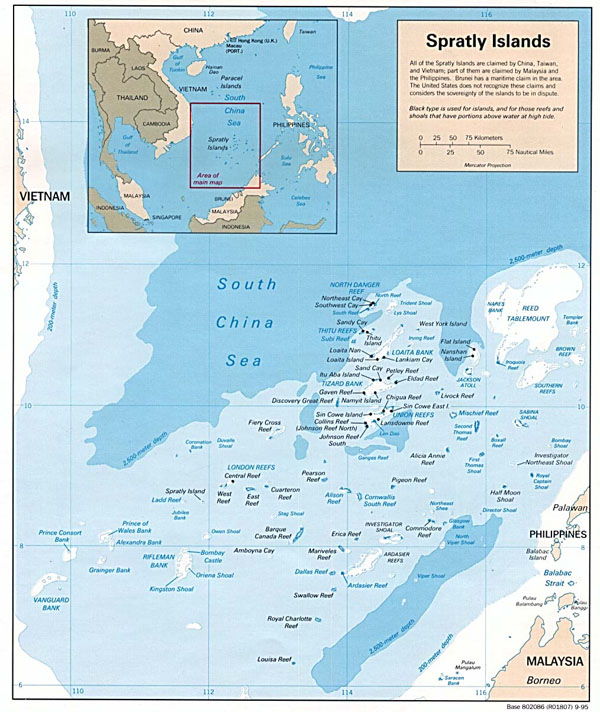 Large detailed political map of Spratly Islands.