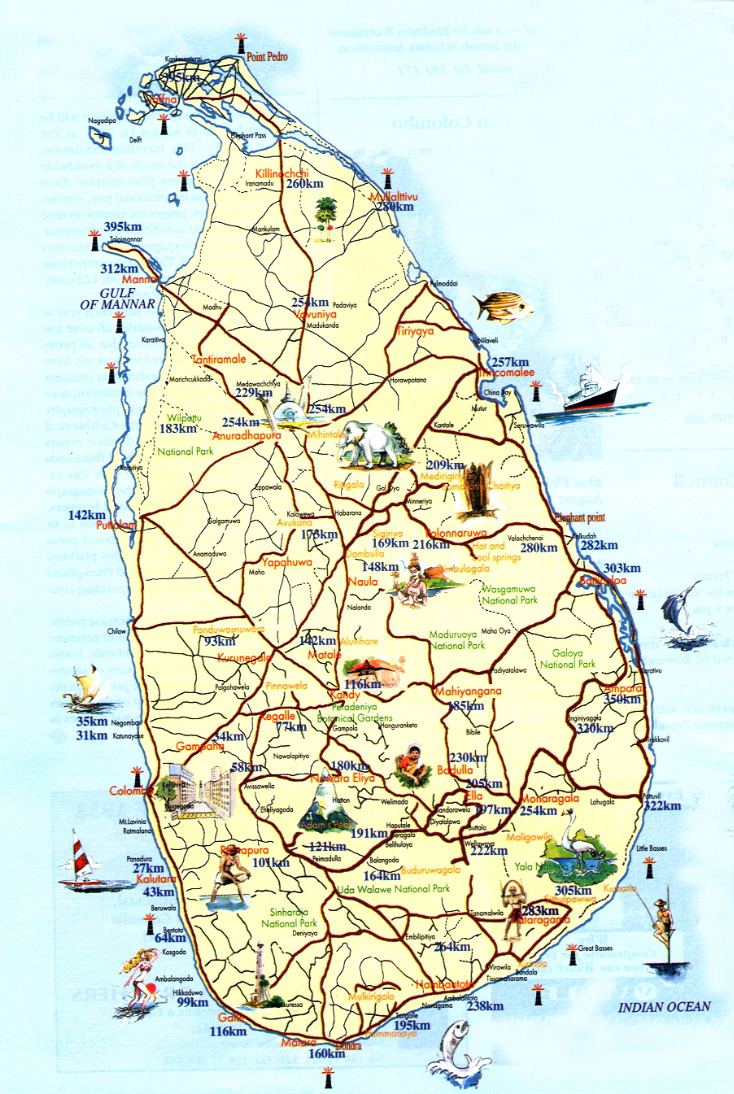 Detailed tourist map of Sri Lanka. Sri Lanka detailed tourist map 