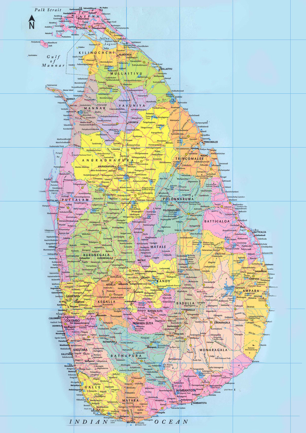 Large detailed administrative map of Sri Lanka. Sri Lanka large