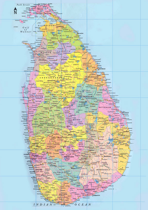 Large detailed administrative map of Sri Lanka.