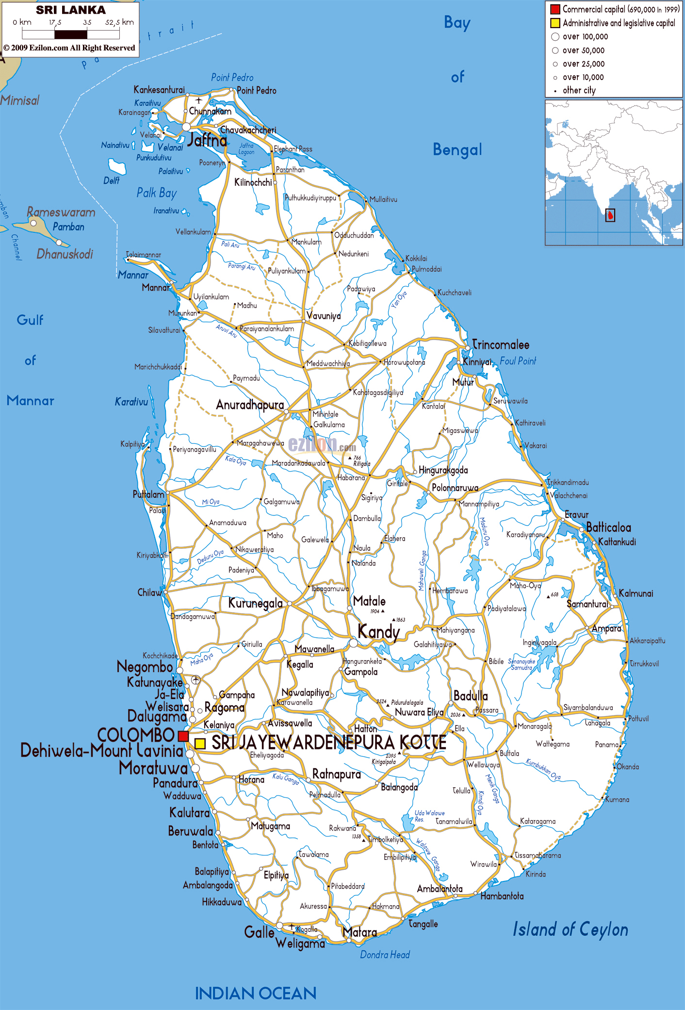 Large Detailed Road Map Of Sri Lanka 