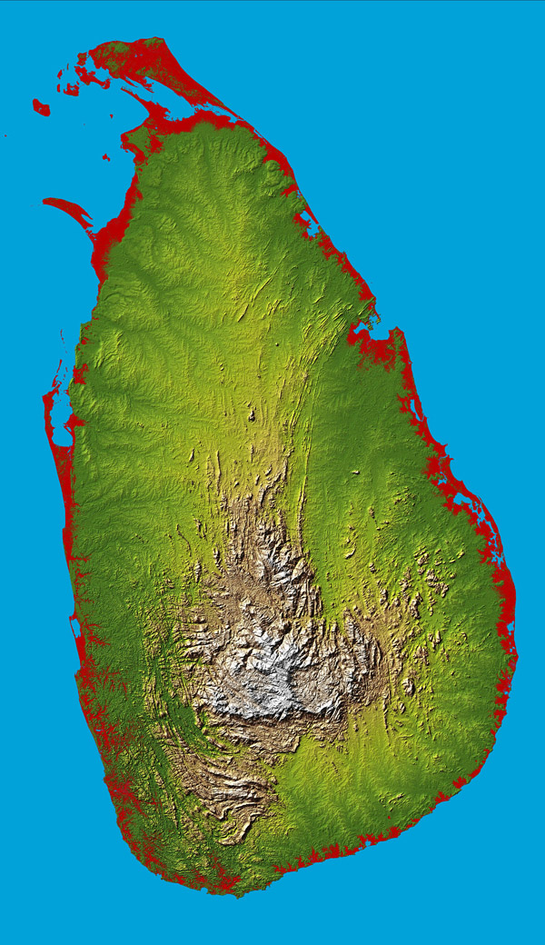 Large detailed topography map of Sri Lanka. Sri Lanka large detailed topography map.