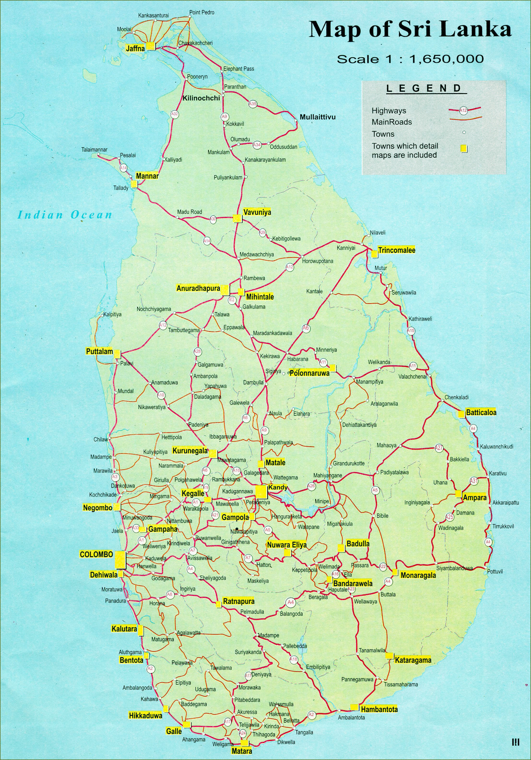 Sri Lanka Road Map Distance Chart