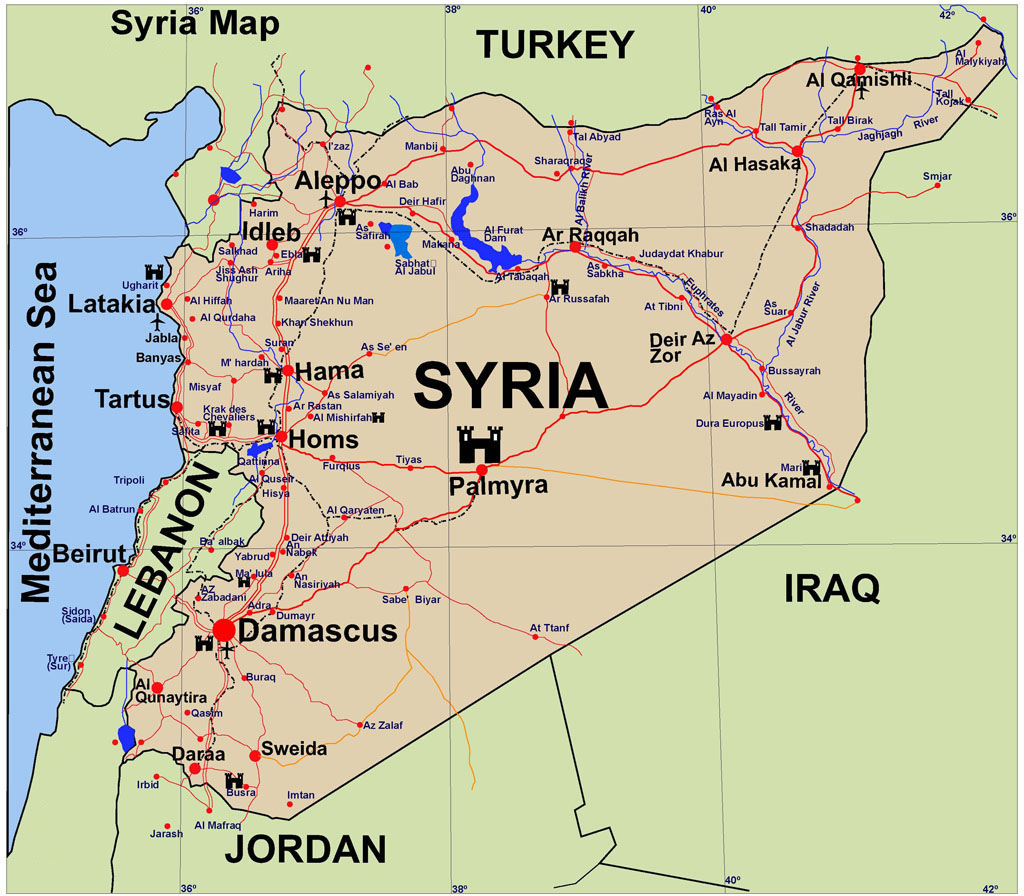 Detailed tourist map of Syria. Syria detailed tourist map | Vidiani.com