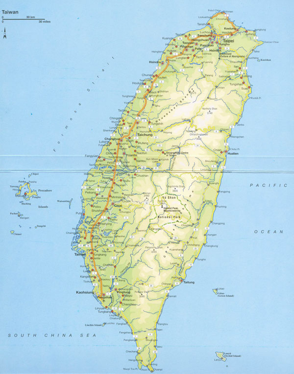 Large detailed road map of Taiwan. Taiwan large detailed road map.