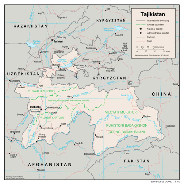 Detailed administrative map of Tajikistan. Tajikistan detailed administrative map.