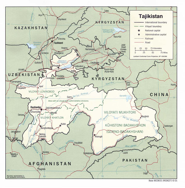 Detailed political and administrative map of Tajikistan.