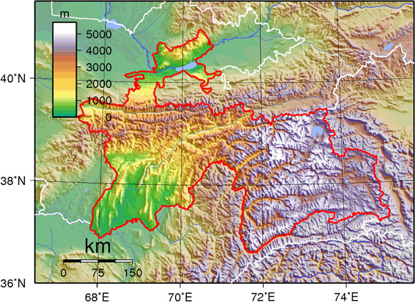 Large detailed physical and relief map of Tajikistan.