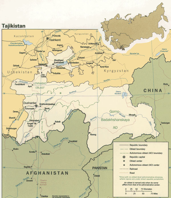 Large detailed political map of Tajikistan.